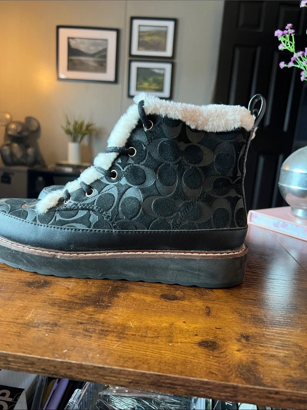 Coach Suede/Leather Black Signature Bootie